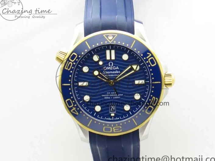 0321 Refined 2018 Seamaster Diver 300M SS YG VSF 1:1 Best Edition YG Bezel Blue Dial on Blue Rubber Strap A 7898